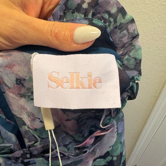 Selkie The Nirvana Royal Puff Sleeve Dress Fit Flare Chiffon Secret Garden M NEW - Picture 7 of 13